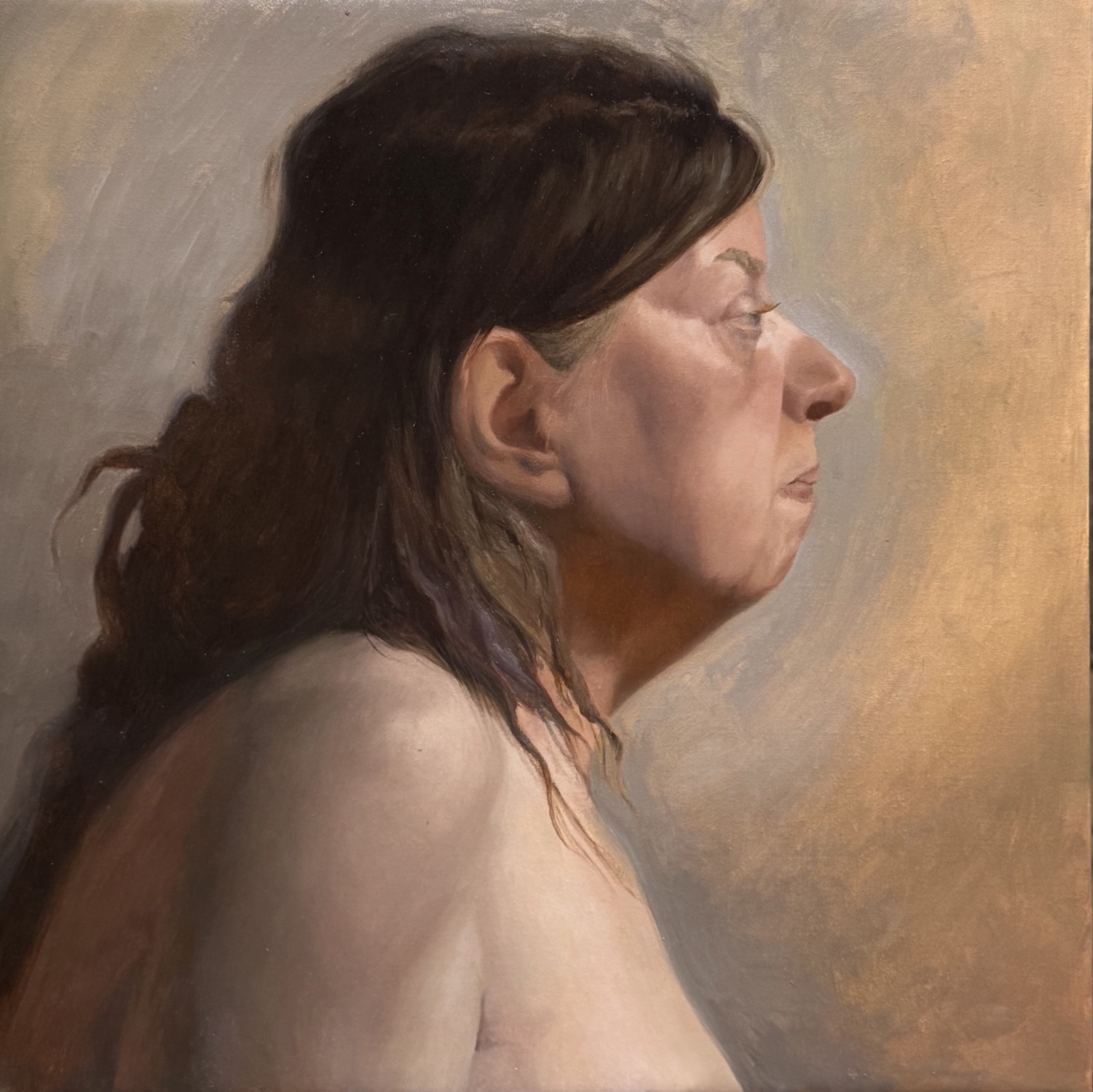 Betty - Classical realist observational oil portrait study on linen canvas by Karolina Zakharova