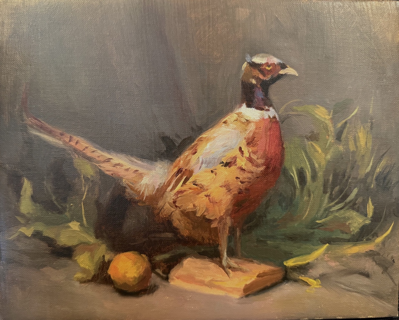 Still Life With Pheasant - Fusion Art Finalist classical still life oil painting by Karolina Zakharova